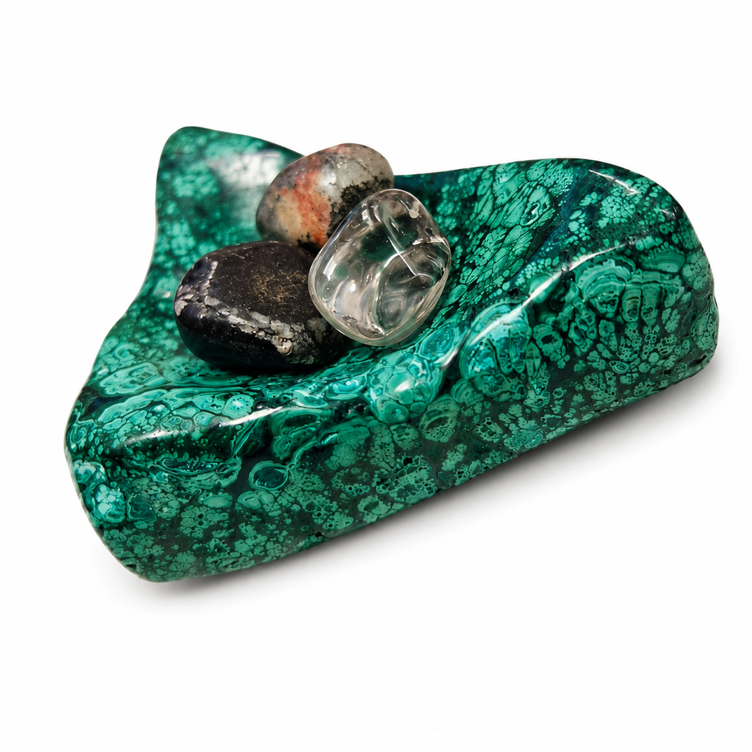 Polished Malachite trinket bowl ideal for crystal charging and jewellery storage