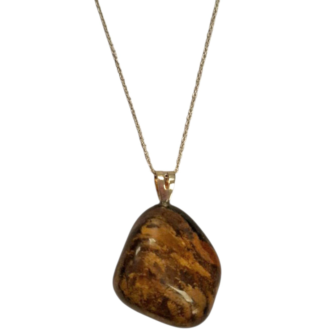 Bronzite crystal pendant with bronze shimmer set in hallmarked sterling silver – grounding and protective necklace with optional sterling chain