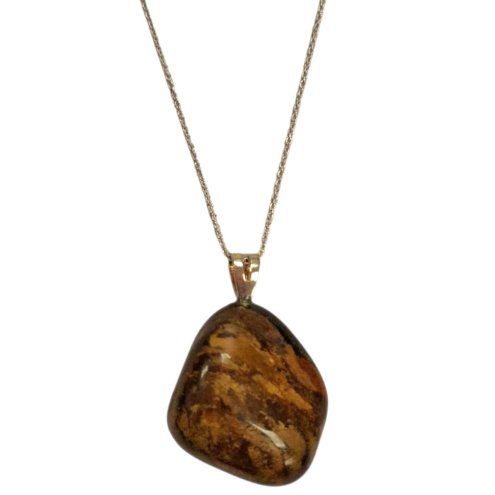 Bronzite crystal pendant with bronze shimmer set in hallmarked sterling silver – grounding and protective necklace with optional sterling chain