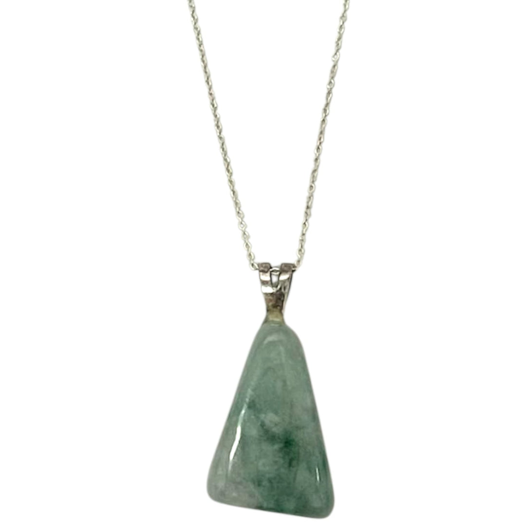 Burmese Jade pendant with rich green tones set in hallmarked sterling silver – crystal necklace for abundance, heart harmony and energetic protection