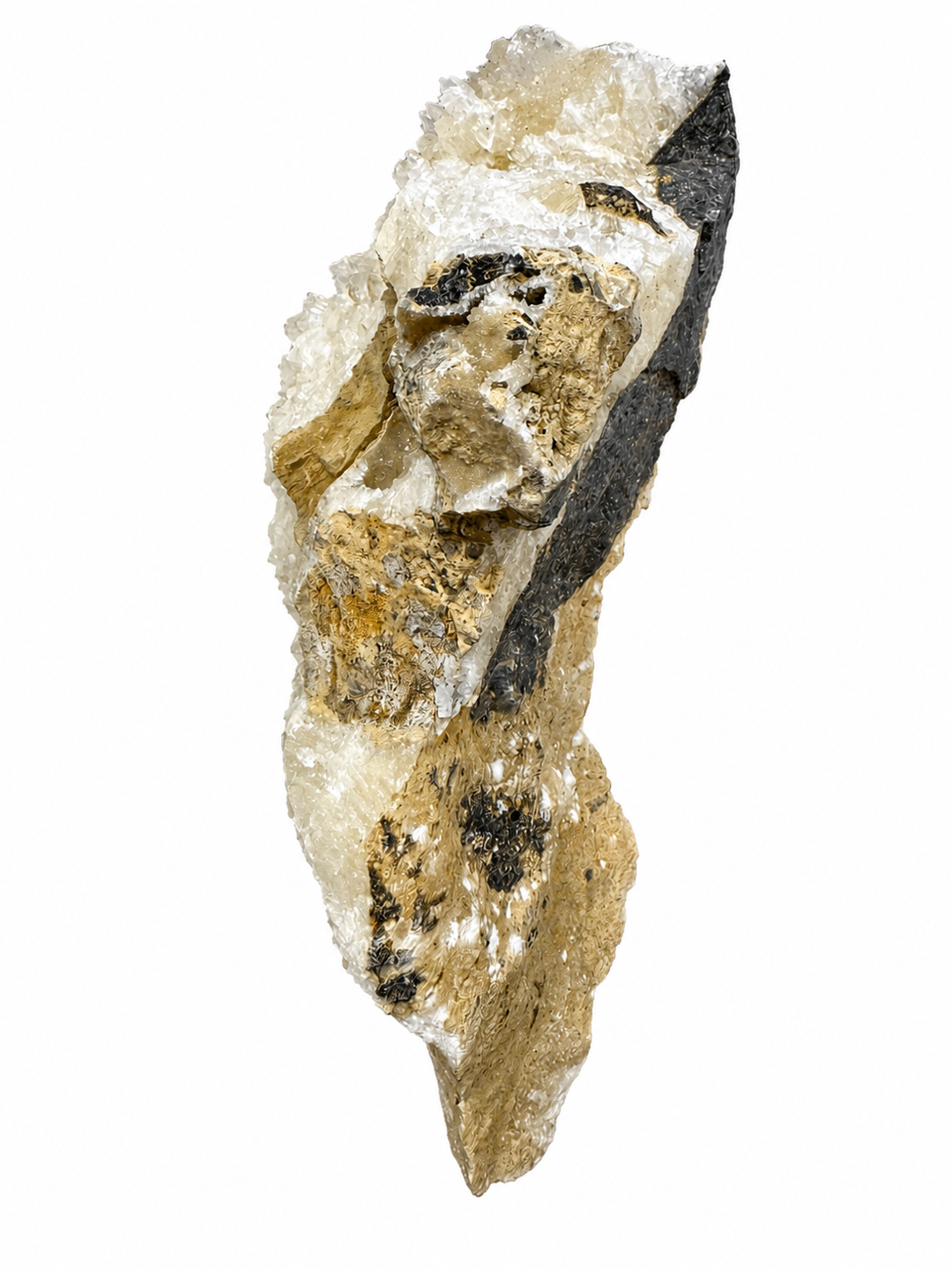 Natural UV reactive Calcite specimen from the closed Winterberg Mine, Germany, photographed on a white background.
