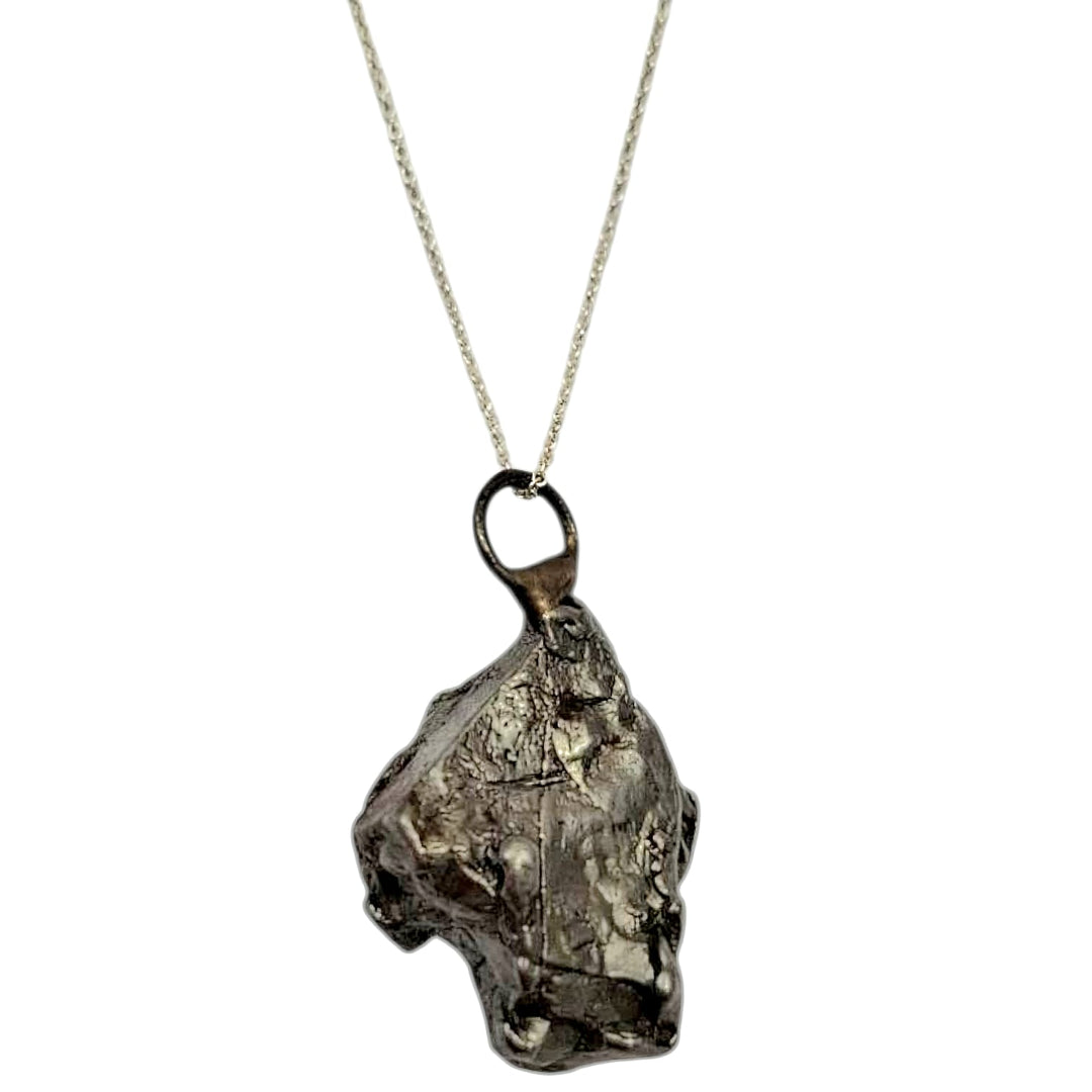Campo del Cielo meteorite pendant set in hallmarked sterling silver – cosmic energy and grounding crystal necklace with optional sterling chain