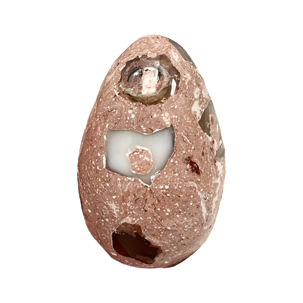 GeoFossils Cantera Opal Egg – exact crystal shown, polished opal in rhyolite matrix egg from Querétaro, Mexico for grounding, passion, and creativity.