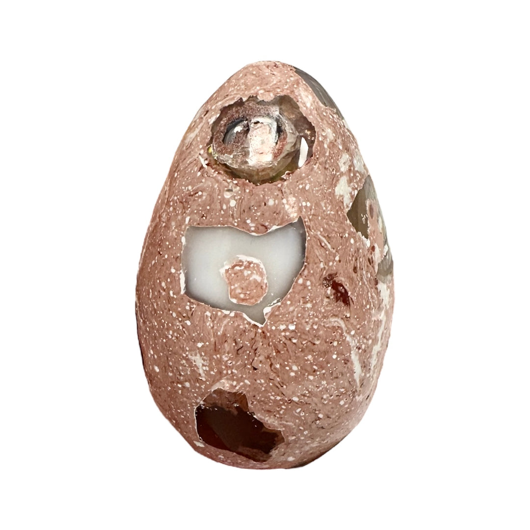 GeoFossils Cantera Opal Egg – exact crystal shown, polished opal in rhyolite matrix egg from Querétaro, Mexico for grounding, passion, and creativity.