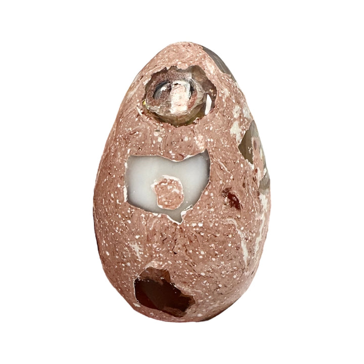 GeoFossils Cantera Opal Egg – exact crystal shown, polished opal in rhyolite matrix egg from Querétaro, Mexico for grounding, passion, and creativity.