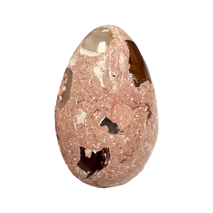 GeoFossils Cantera Opal Egg – exact crystal shown, polished opal in rhyolite matrix egg from Querétaro, Mexico for grounding, passion, and creativity.