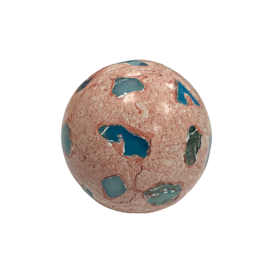 GeoFossils Cantera Opal Sphere – exact crystal shown, polished opal in rhyolite matrix sphere from Querétaro, Mexico for passion, grounding, and creativity.