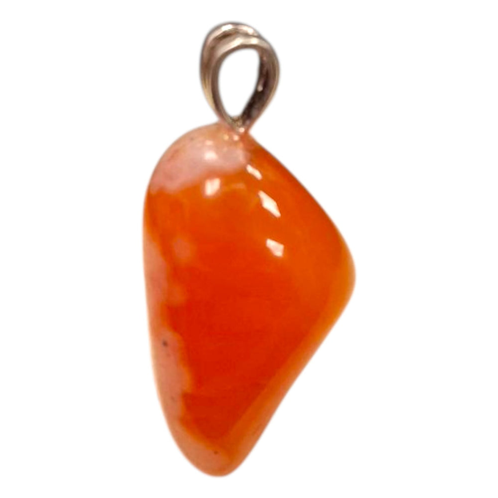 Carnelian crystal pendant in rich orange hues, set in hallmarked sterling silver – energising necklace for confidence, creativity, and vitality