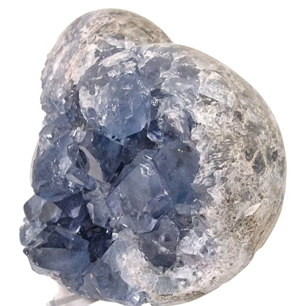 Celestite geode heart with vivid blue colour, dense crystal clusters, and clear terminated points, 2.24kg – perfect for healing and spiritual clarity.