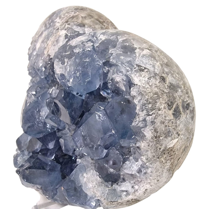 Celestite geode heart with vivid blue colour, dense crystal clusters, and clear terminated points, 2.24kg – perfect for healing and spiritual clarity.