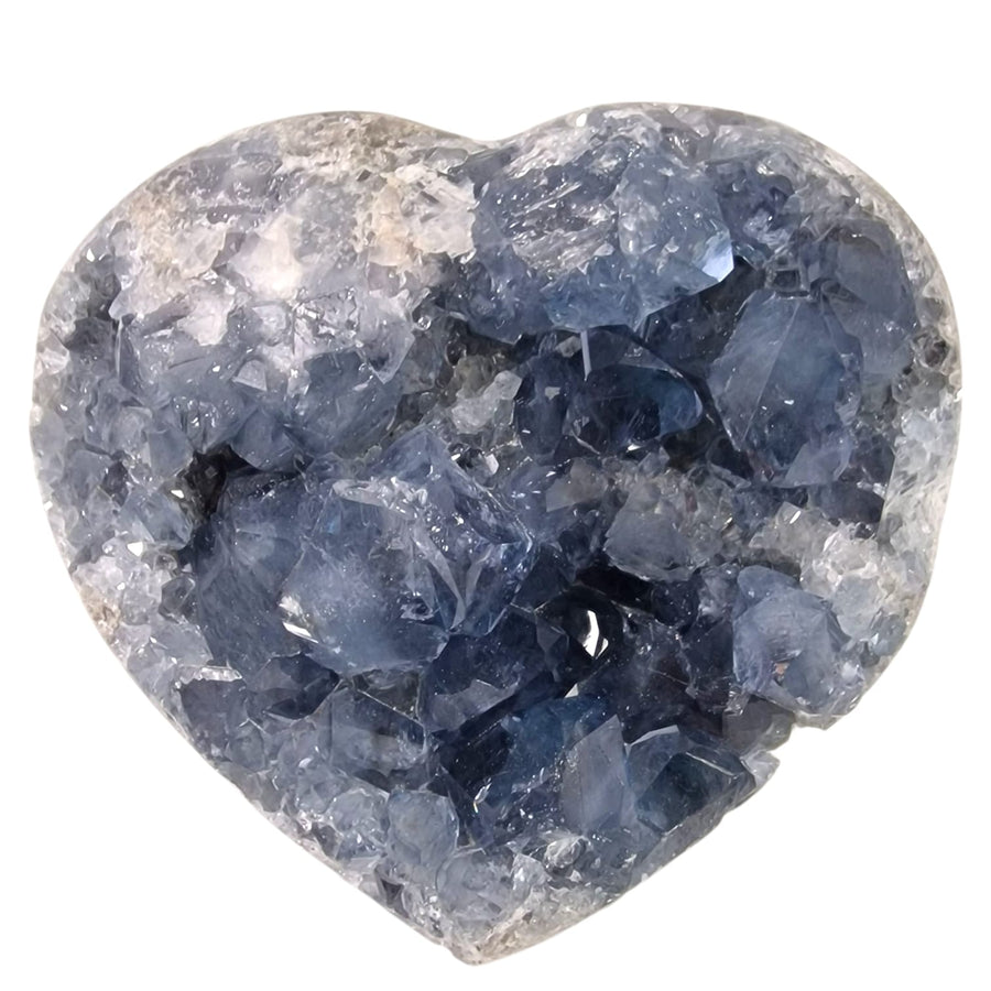 Celestite geode heart with vivid blue colour, dense crystal clusters, and clear terminated points, 2.24kg – perfect for healing and spiritual clarity.