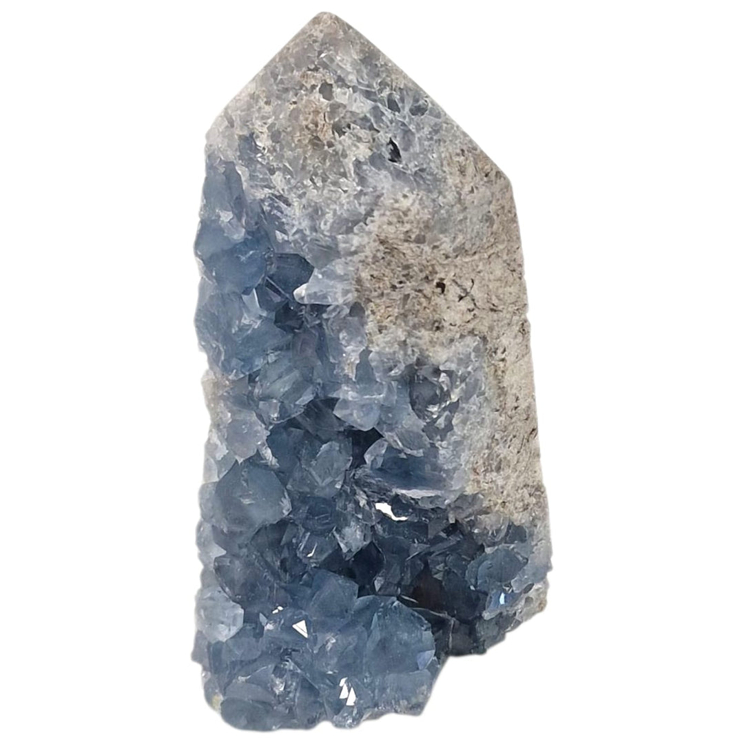 Celestite geode tower with soft blue colour and spiral-like helix crystal formation, 890g, perfect for spiritual growth and intuitive clarity.