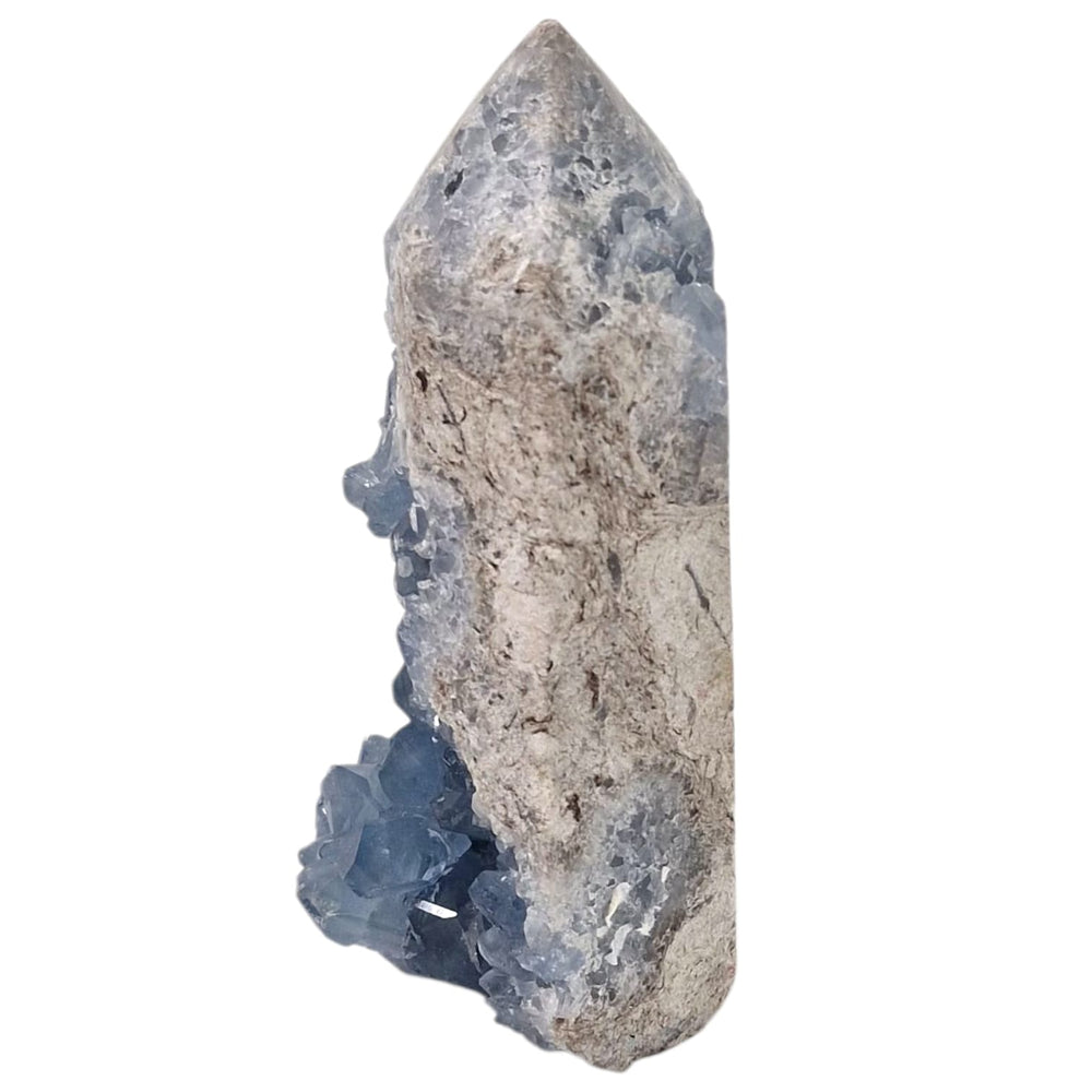 Celestite geode tower with soft blue colour and spiral-like helix crystal formation, 890g, perfect for spiritual growth and intuitive clarity.