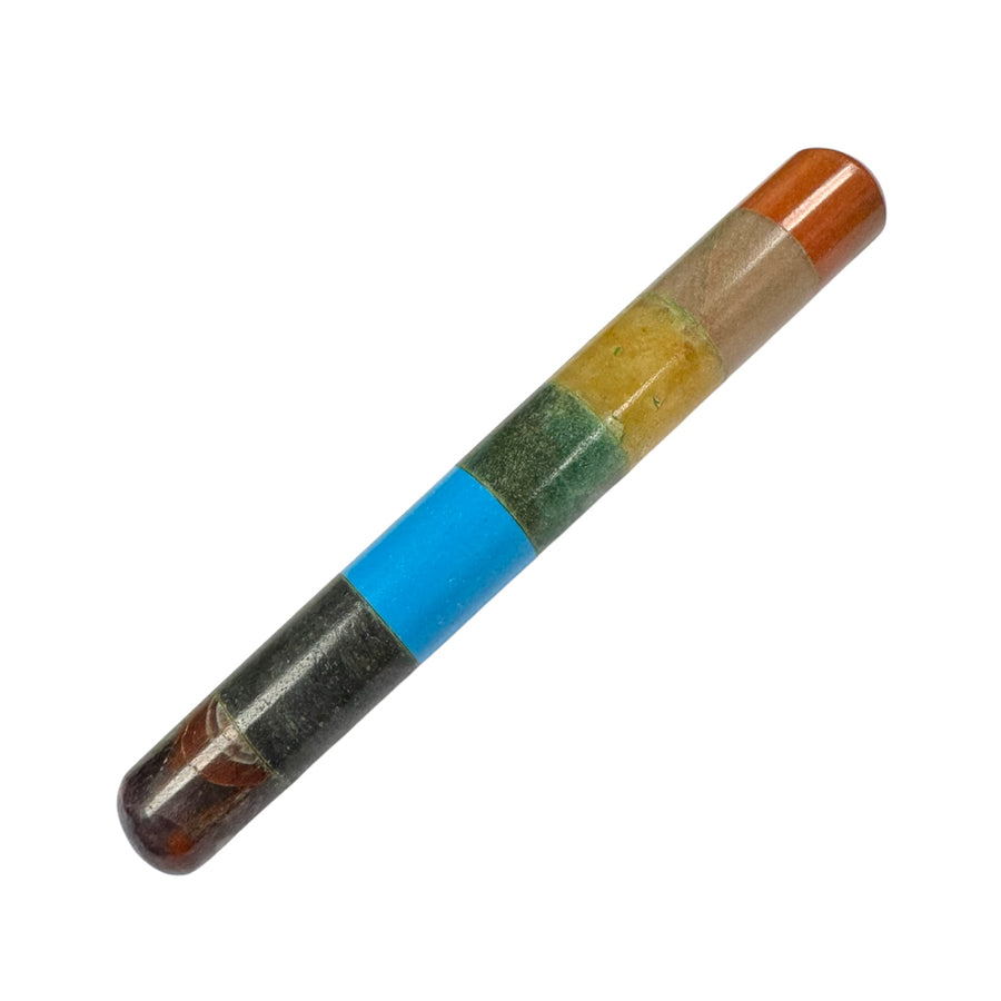GeoFossils Bonded Chakra Massage Wand – seven layered crystal wand with red jasper, carnelian, golden healer, aventurine, blue howlite, iolite and amethyst for chakra alignment and healing
