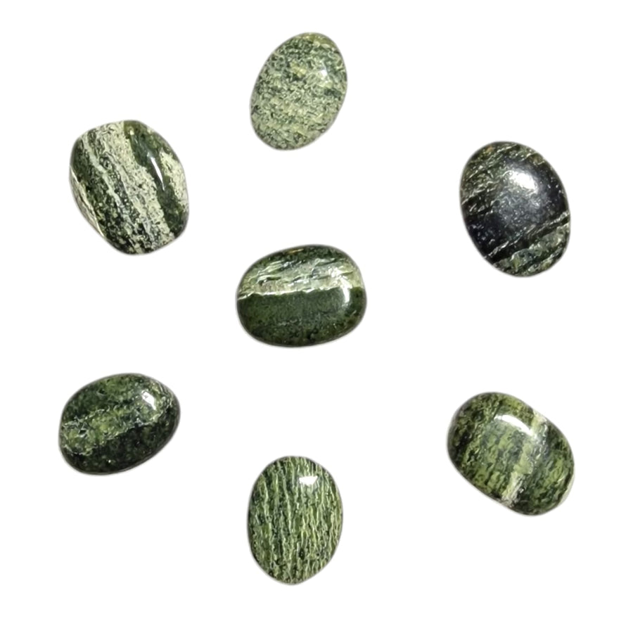 Chrysotile Mini Oval – a fibrous green crystal known for promoting protection, grounding, and inner strength. Ideal for shielding against negative energies and enhancing stability.