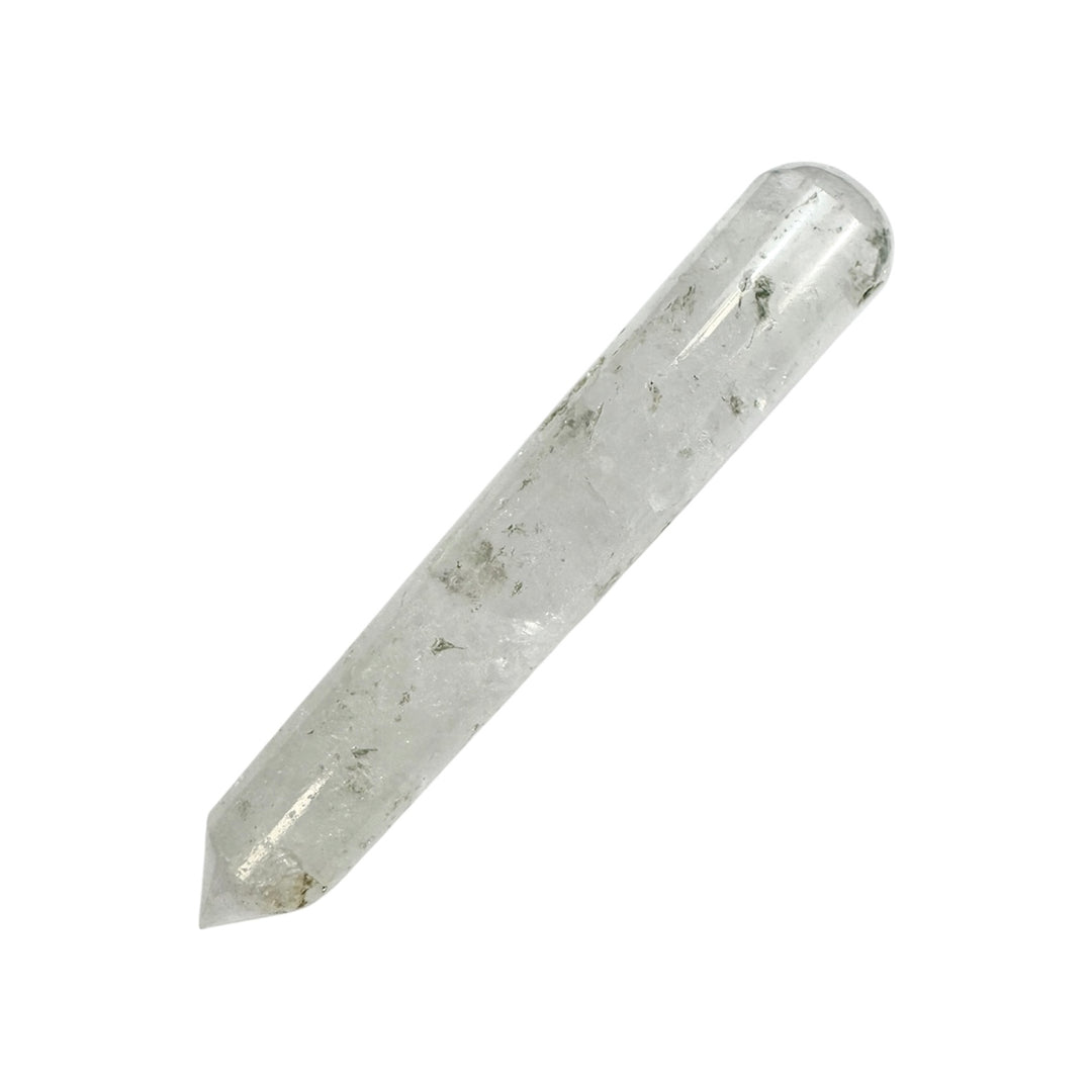 GeoFossils Smooth Clear Quartz Massage Wand – transparent polished crystal wand for energy amplification, healing and chakra alignment