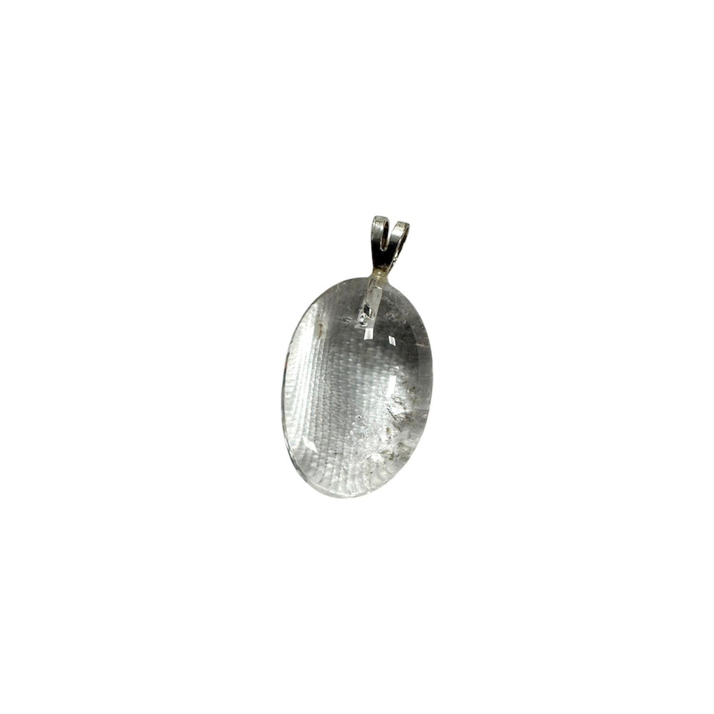 GeoFossils Clear Quartz Sterling Silver Pendant – Madagascan transparent clear quartz crystal in sterling silver setting – master healer crystal jewellery – handmade in the UK.