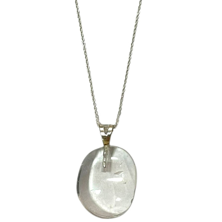 Clear Quartz pendant with transparent polished stone set in hallmarked sterling silver – crystal necklace for energy amplification, healing and clarity