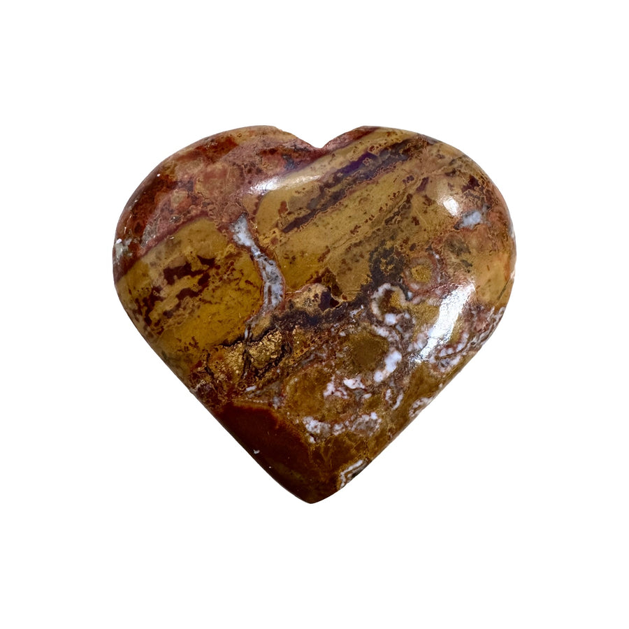 GeoFossils Cobra Jasper Heart 6cm – carved crystal heart with serpent-like patterns for grounding, resilience, and protection. Hand-carved, prepared in the UK.