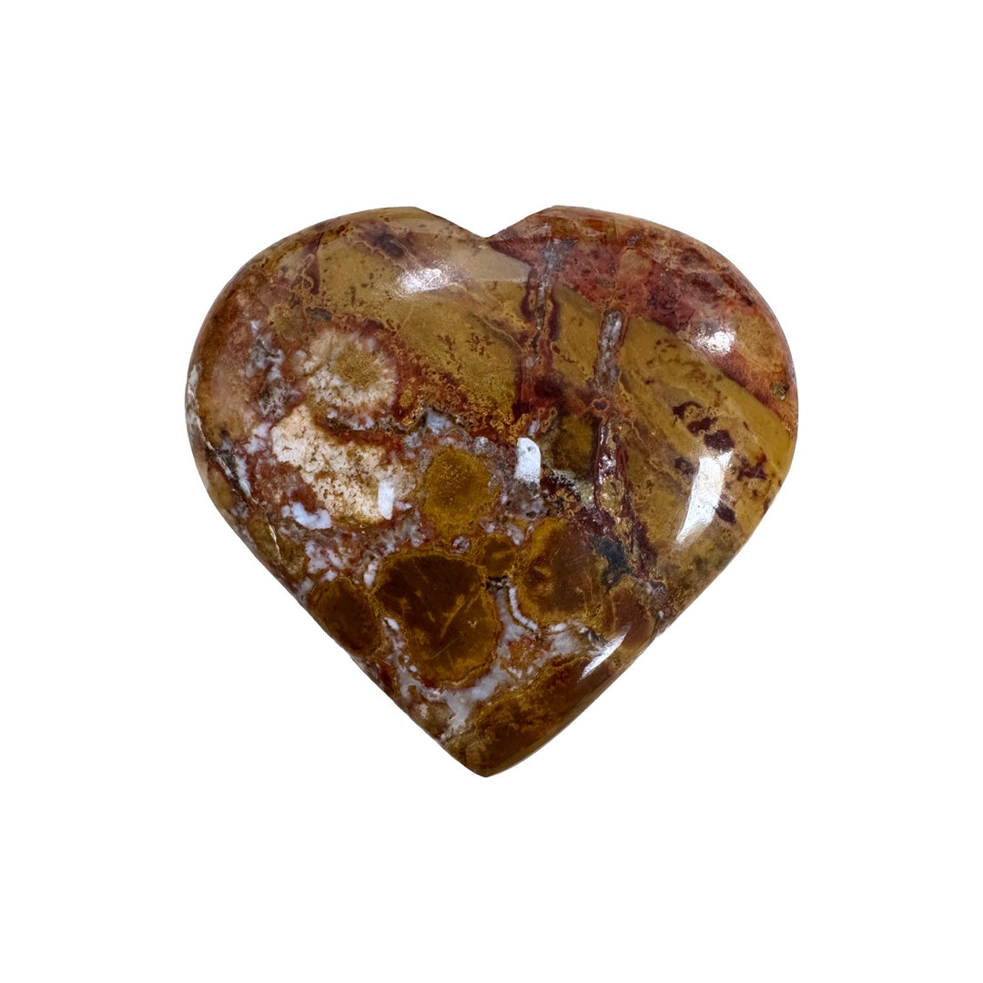 GeoFossils Cobra Jasper Heart 6cm – carved crystal heart with serpent-like patterns for grounding, resilience, and protection. Hand-carved, prepared in the UK.
