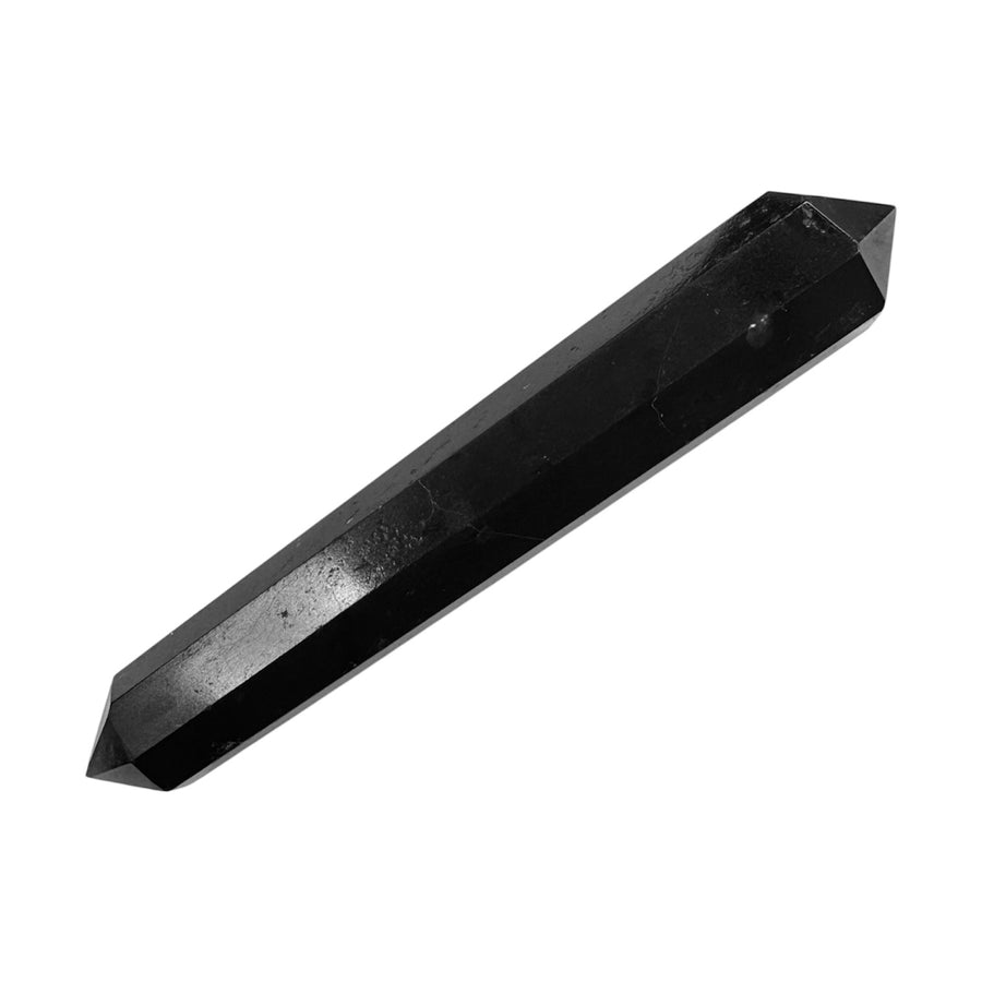 GeoFossils Double Terminated Black Tourmaline Massage Wand – polished black crystal wand for grounding, protection and energy direction
