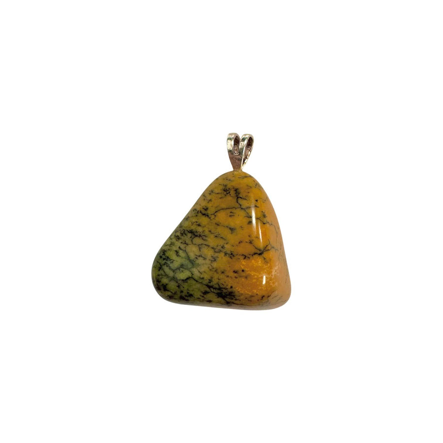GeoFossils Dendritic Moss Opal Sterling Silver Pendant – Madagascan moss opal with dendritic inclusions in sterling silver setting – grounding and nature connection jewellery – handmade in the UK.