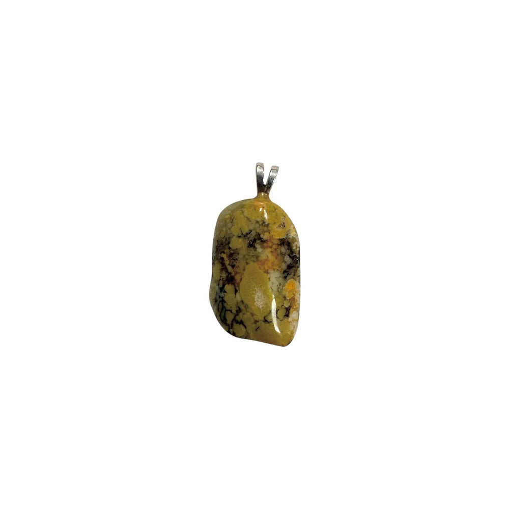 GeoFossils Dendritic Moss Opal Sterling Silver Pendant – Madagascan moss opal with dendritic inclusions in sterling silver setting – grounding and nature connection jewellery – handmade in the UK.