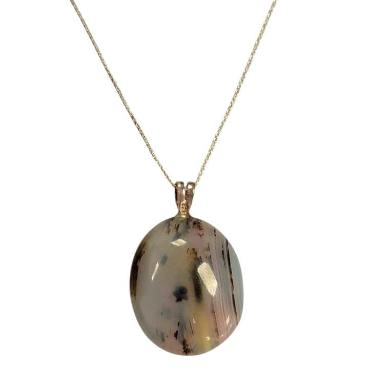 Dendritic Agate pendant with tree-like inclusions, set in hallmarked sterling silver – grounding crystal jewellery with optional silver chain