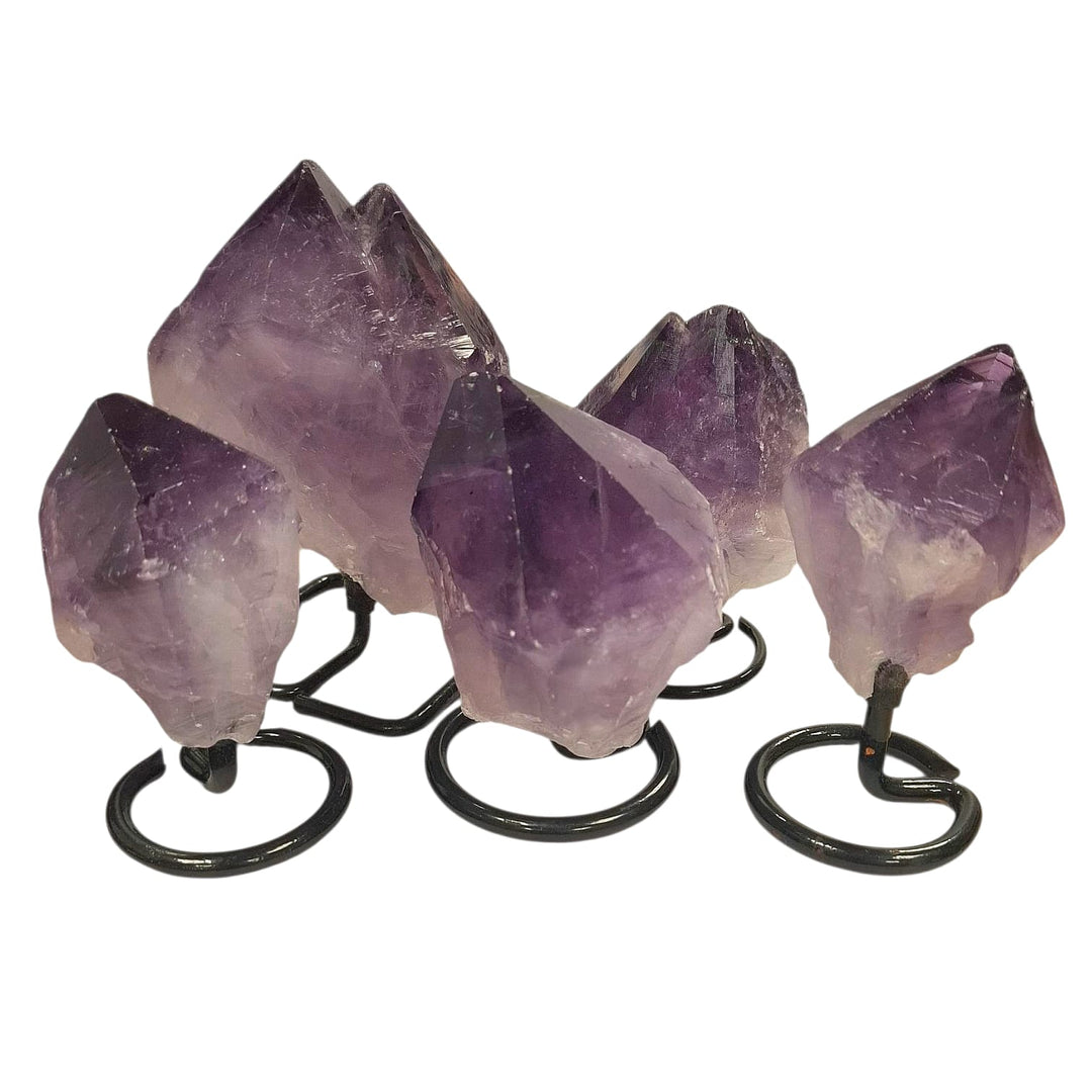 Single Amethyst Point on Black Metal Stand