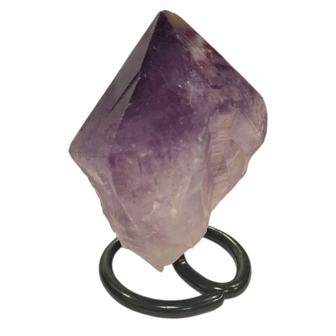 Single Amethyst Point on Black Metal Stand
