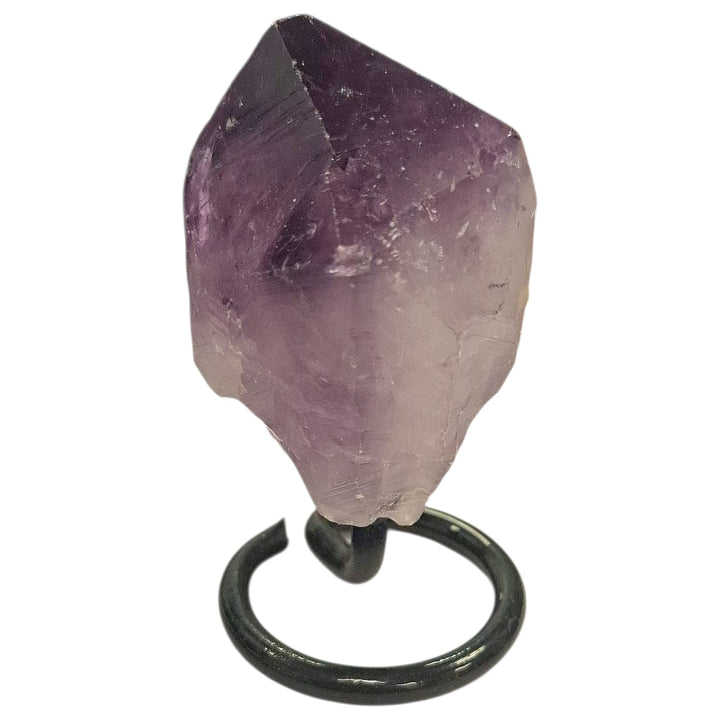 Single Amethyst Point on Black Metal Stand