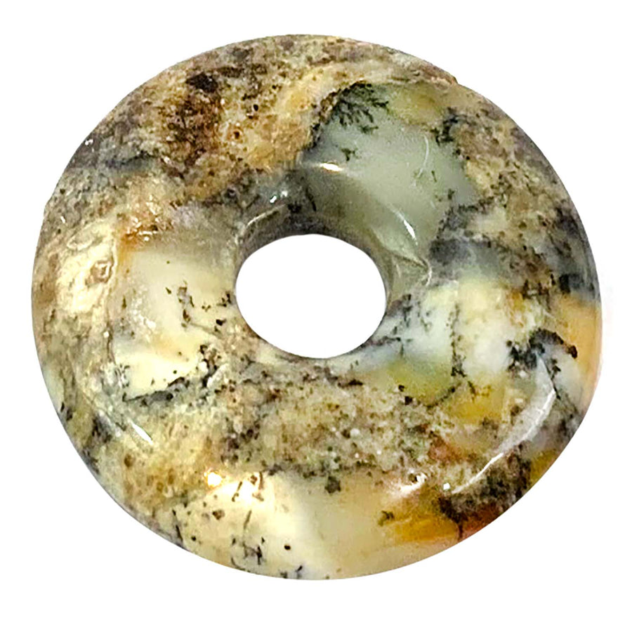 Crazy Lace Agate Munay Ki Pi Donut by GeoFossils – colourful circular stone with swirling patterns, designed for joy, protection, and connecting with the Solar Plexus Chakra in Andean spiritual practices.