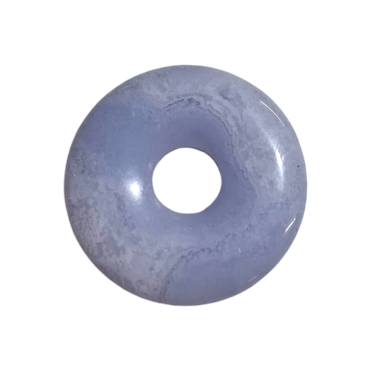 Blue Lace Agate Munay Ki Pi Donut by GeoFossils – smooth, circular stone in soft blue tones, perfect for emotional healing, communication, and connecting with the Throat Chakra in Andean spiritual practices.