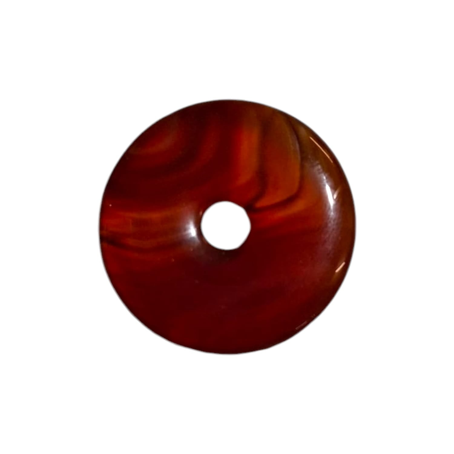 Carnelian Munay Ki Pi Donut by GeoFossils – smooth, circular stone with warm orange-red hues, perfect for motivation, creativity, and connecting with the Sacral and Root Chakras in Andean spiritual practices.