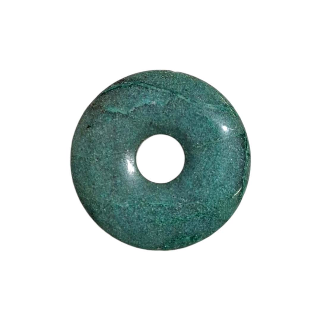 Chrysocolla Munay Ki Pi Donut by GeoFossils – smooth, blue-green circular stone with a calming, nurturing hue, perfect for emotional healing, communication, and connecting with the Throat and Heart Chakras in Andean spiritual practices.