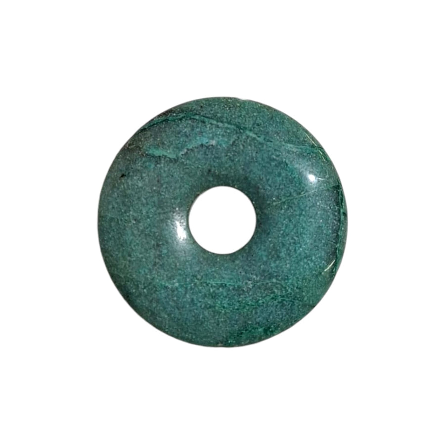 Chrysocolla Munay Ki Pi Donut by GeoFossils – smooth, blue-green circular stone with a calming, nurturing hue, perfect for emotional healing, communication, and connecting with the Throat and Heart Chakras in Andean spiritual practices.
