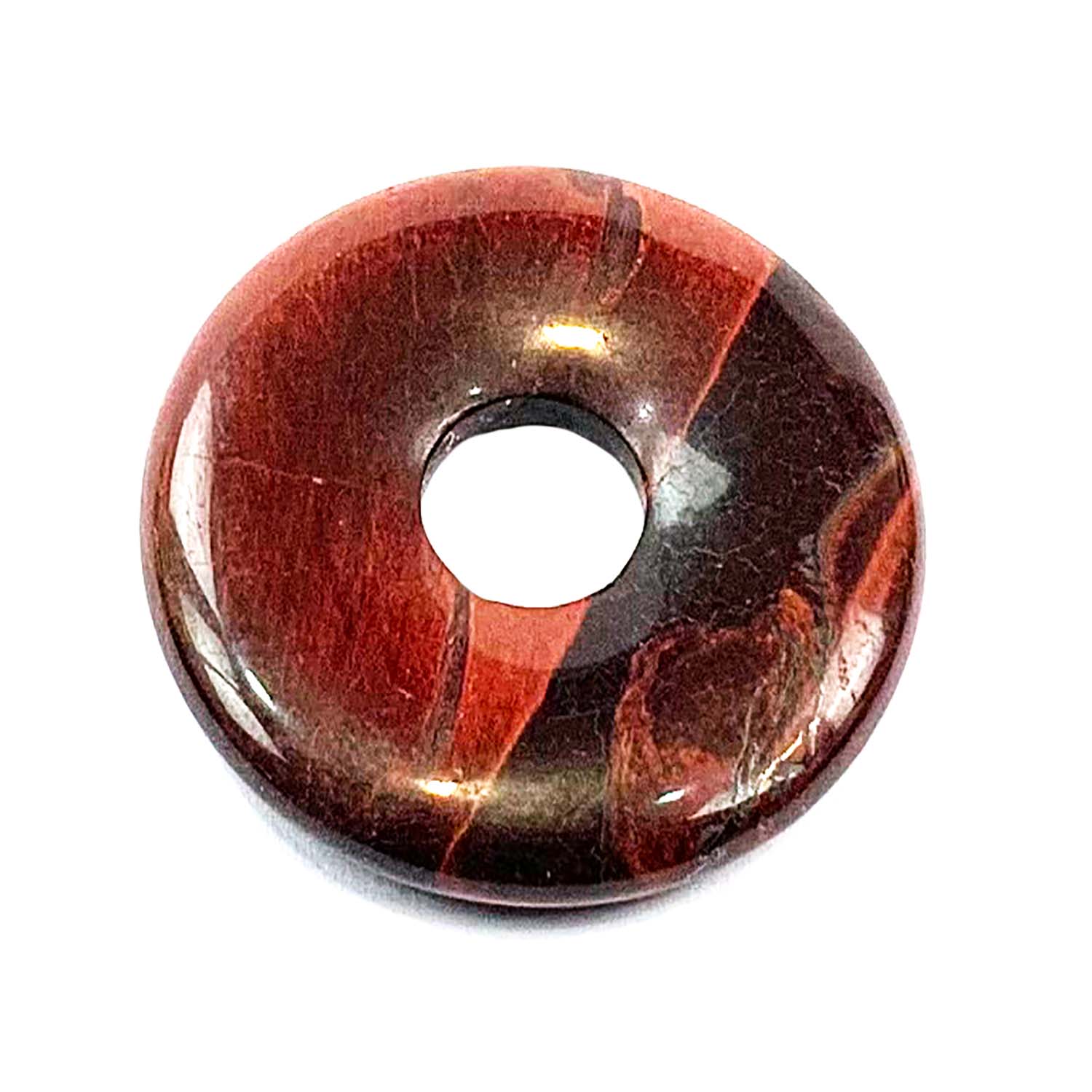 Red Tigers Eye Munay Ki Pi Donut by GeoFossils – smooth, rich red stone with a natural shimmer, perfect for grounding, courage, and connecting with the Root and Sacral Chakras in Andean spiritual practices.