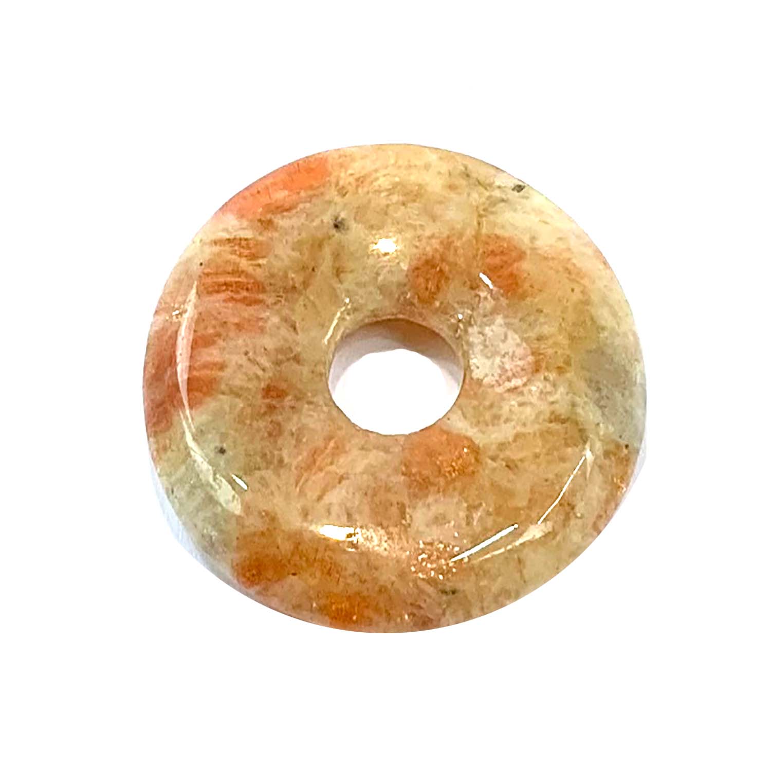 Sunstone Munay Ki Pi Donut by GeoFossils – smooth, warm orange stone with a radiant shimmer, perfect for confidence, joy, and connecting with the Sacral and Solar Plexus Chakras in Andean spiritual practices.