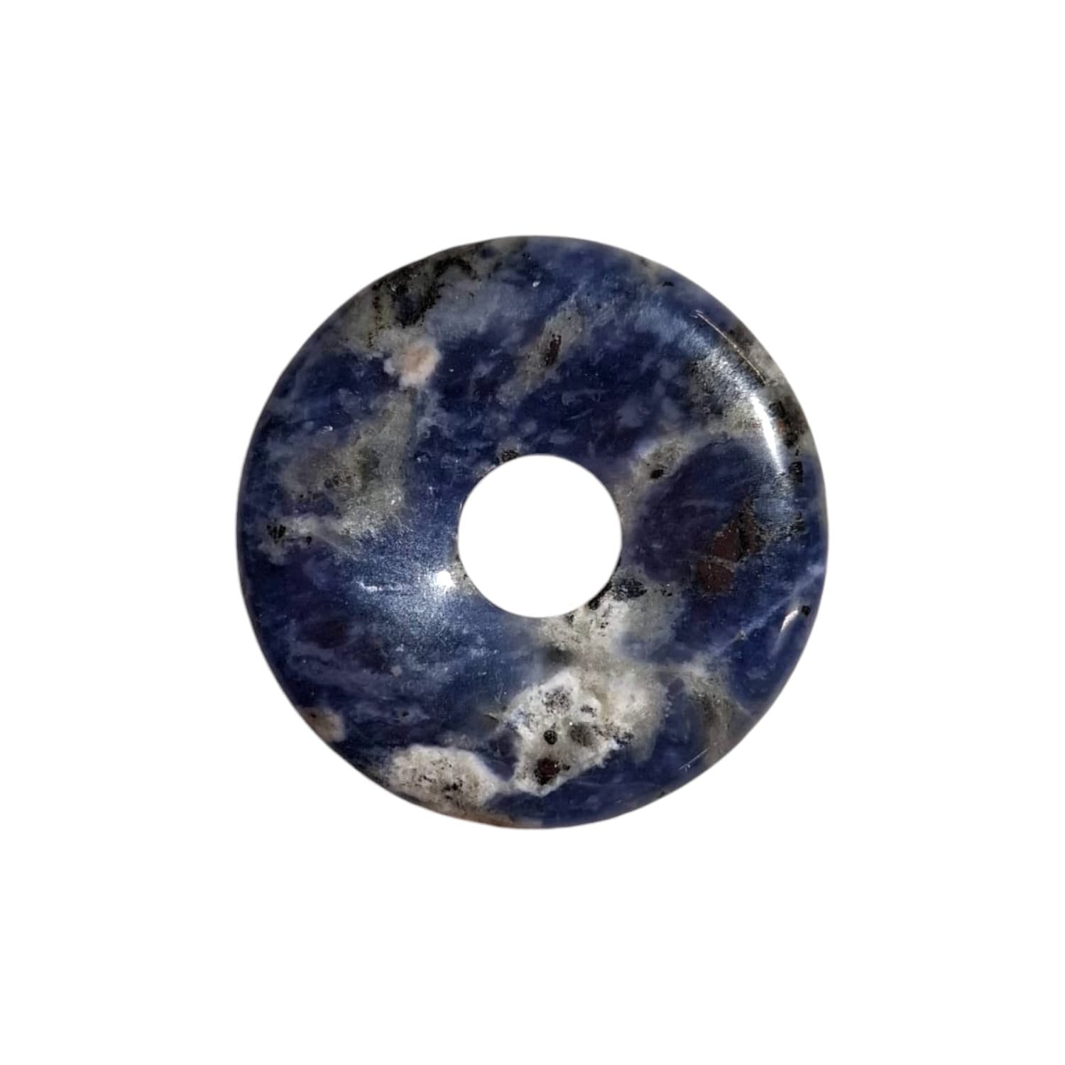 Sodalite Munay Ki Pi Donut by GeoFossils – smooth, deep blue stone with white veins, perfect for intuition, emotional balance, and connecting with the Throat and Third Eye Chakras in Andean spiritual practices.