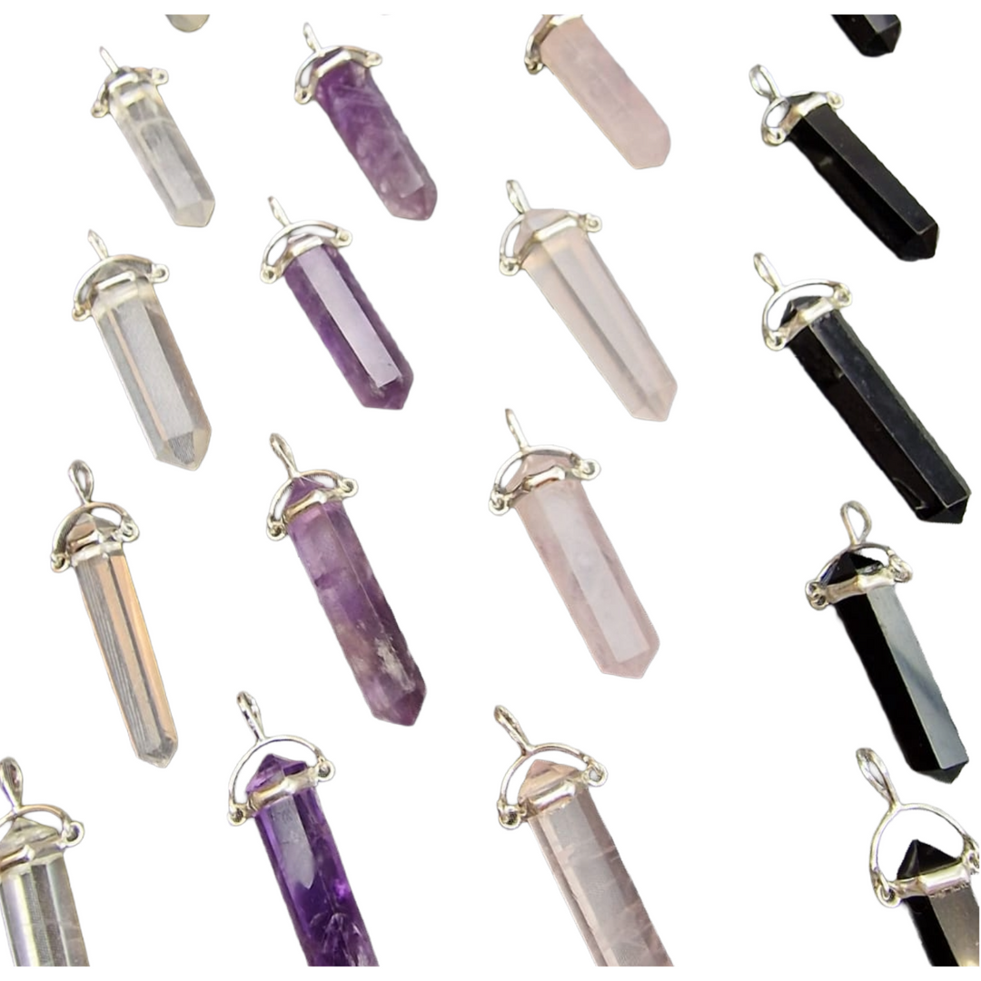 GeoFossils Clear Quartz Silver Plated Pendant – double terminated crystal point