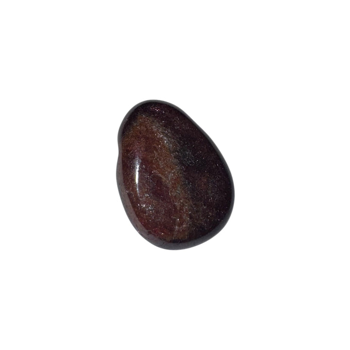 Polished Almandine Garnet tumble stone highlighting its deep colour and smooth surface, without cord