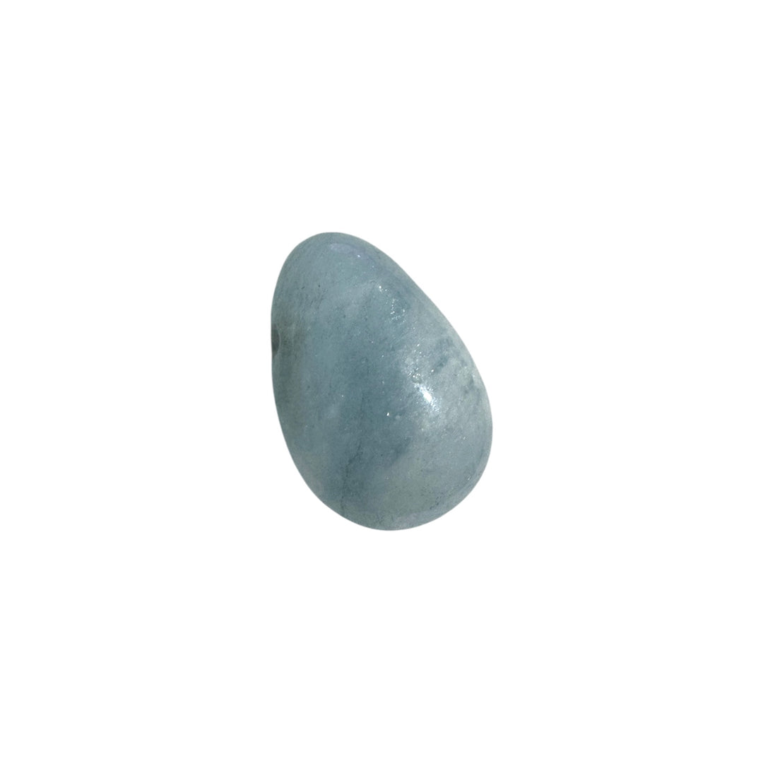 Polished Aquamarine tumble stone without cord, highlighting subtle translucency and oceanic colour