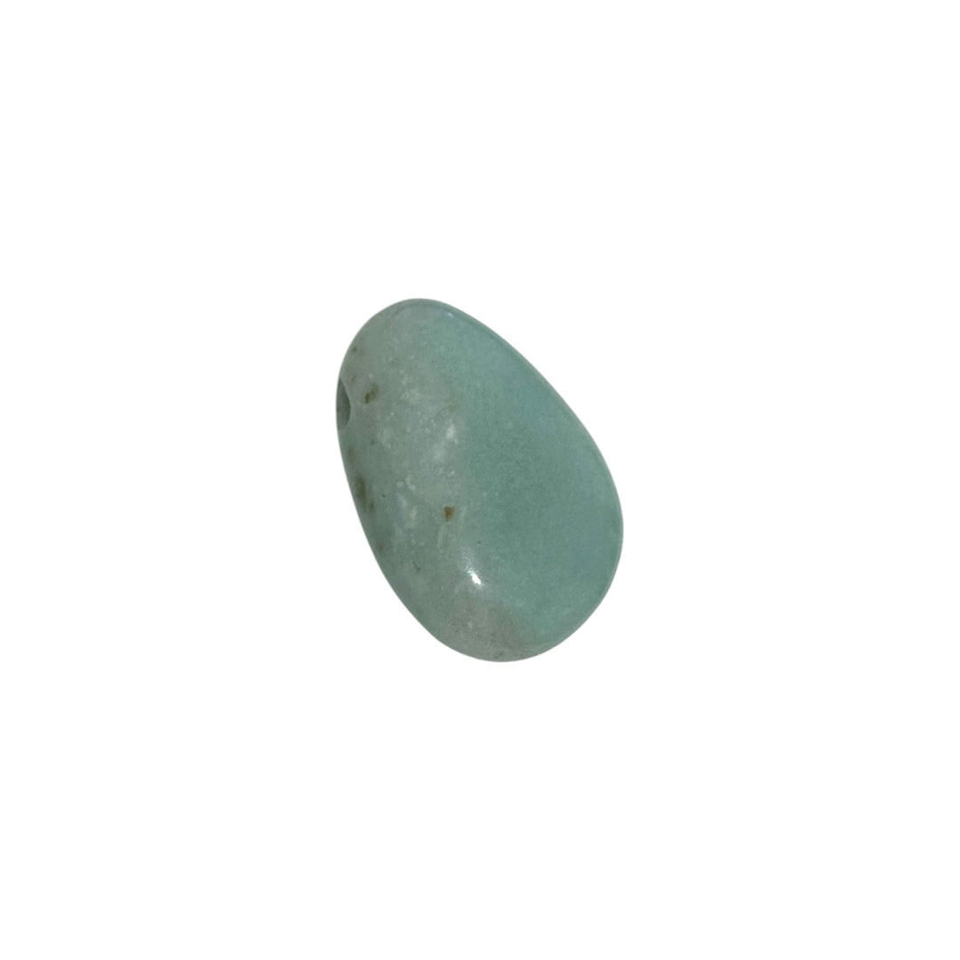 Polished Blue Aragonite tumble stone without cord, highlighting soft shimmer and calming oceanic tones