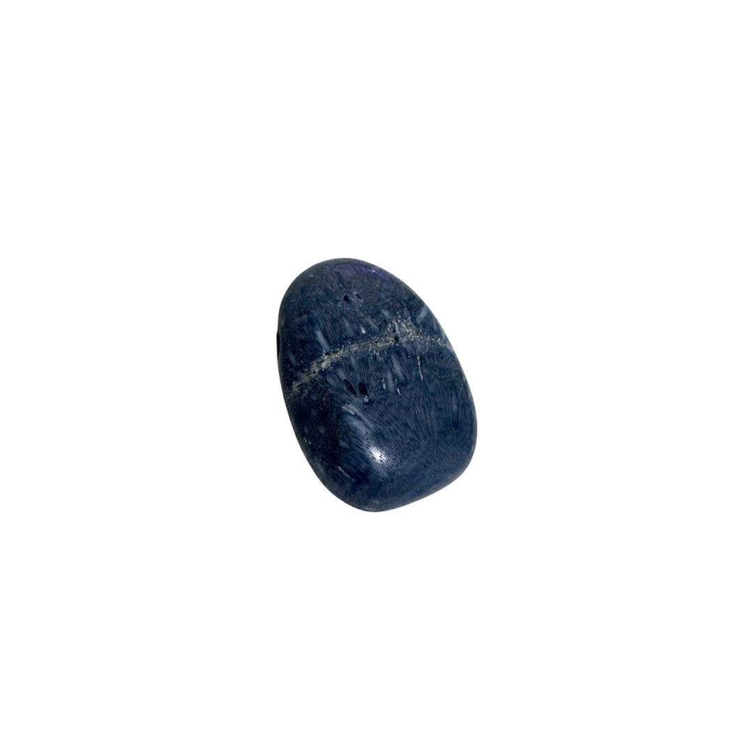 Polished Blue Coral tumble stone without cord, highlighting its unique porous texture and muted oceanic palette