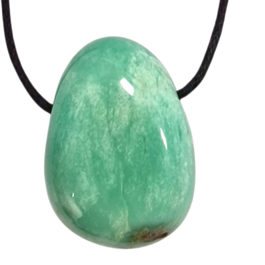 GeoFossils Chrysoprase Drilled Tumble Stone – soft green crystal with horizontal drill hole for heart healing, emotional renewal and calm