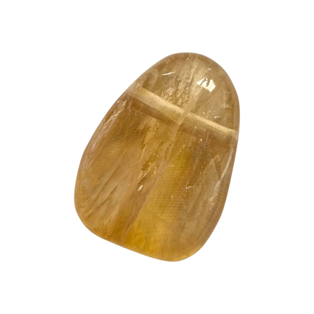 GeoFossils polished Honey Calcite tumble stone with drill hole, ideal for pendant use