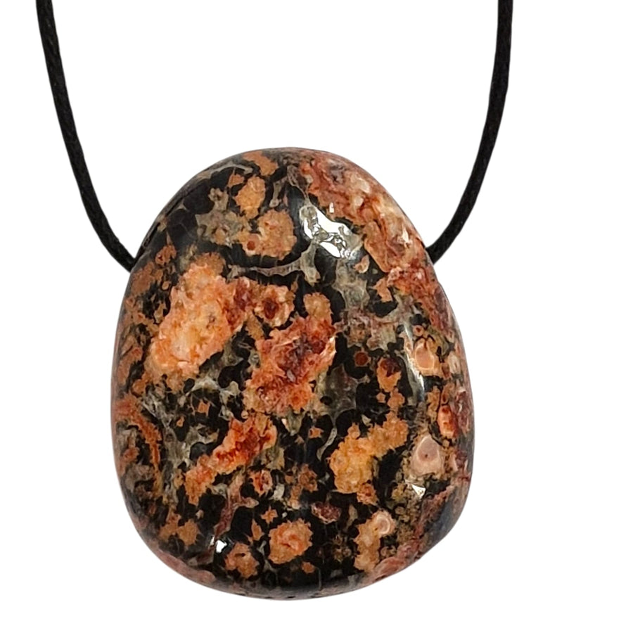 GeoFossils Leopardskin Jasper Drilled Tumble Stone – earthy spotted crystal for grounding and protection