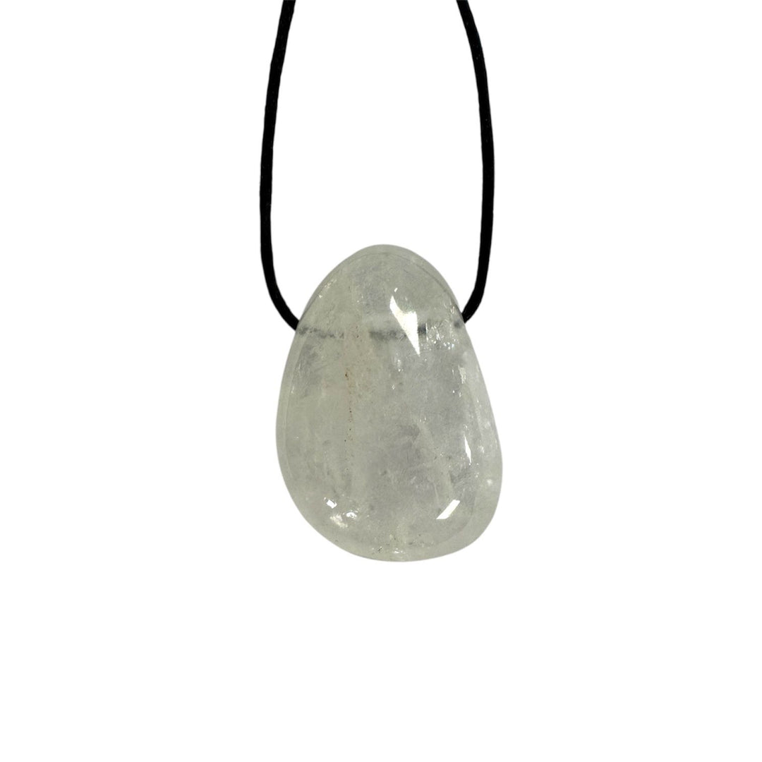 GeoFossils Optical Calcite Drilled Tumble Stone – clear, reflective crystal with horizontal drill hole for clarity, spiritual insight and energy amplification