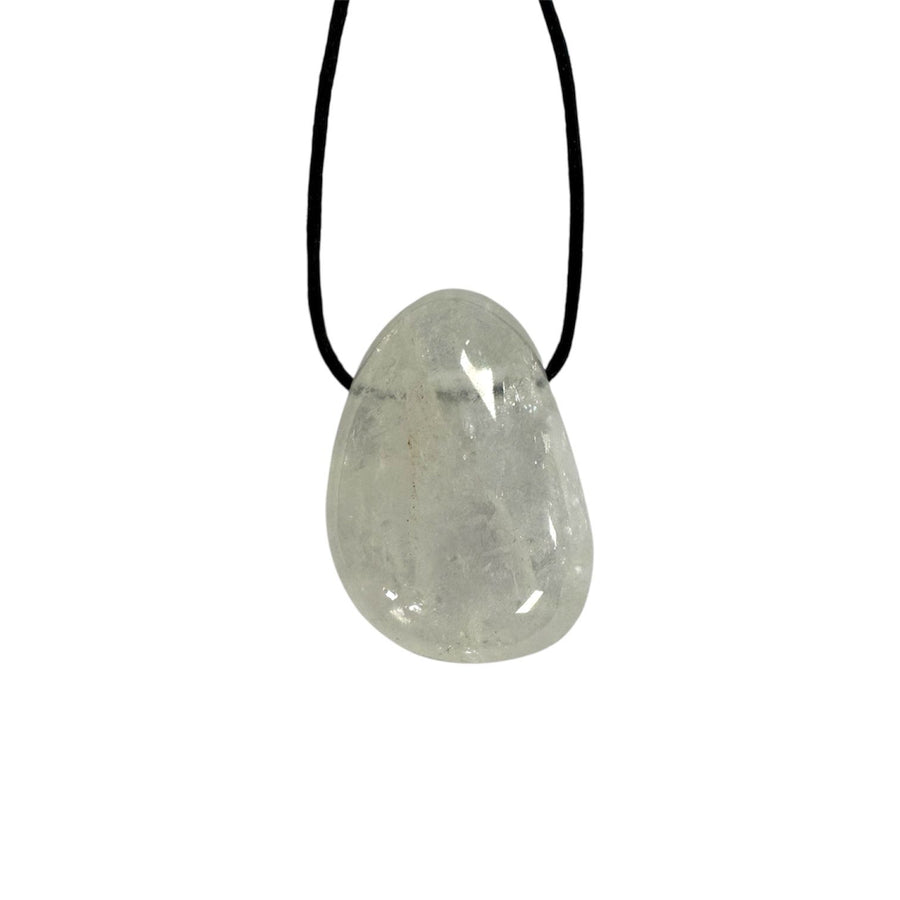 GeoFossils Optical Calcite Drilled Tumble Stone – clear, reflective crystal with horizontal drill hole for clarity, spiritual insight and energy amplification