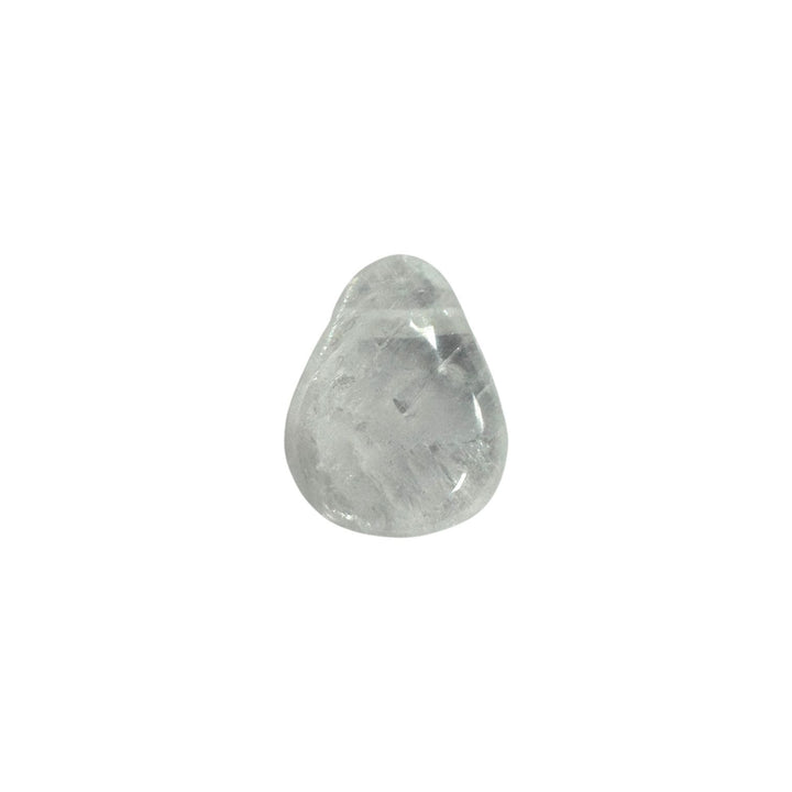 Polished Optical Calcite drilled tumble stone showing high transparency, double refraction effects, and rainbow-like light play.